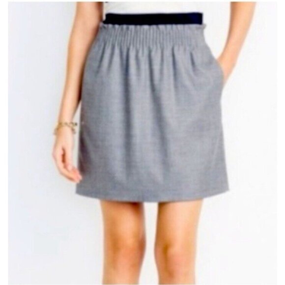 J Crew Skirt 6 Gray Gathered Pleat Bag Waist W Pockets Stretch - Picture 5 of 8
